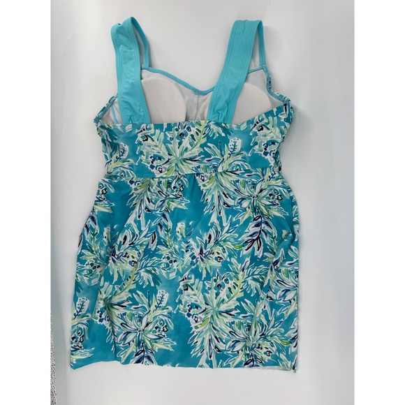 Summer Wear Aqua Blue Floral Tankini Swimsuit Top & Boy Shorts Set Women Size L - Picture 2 of 7